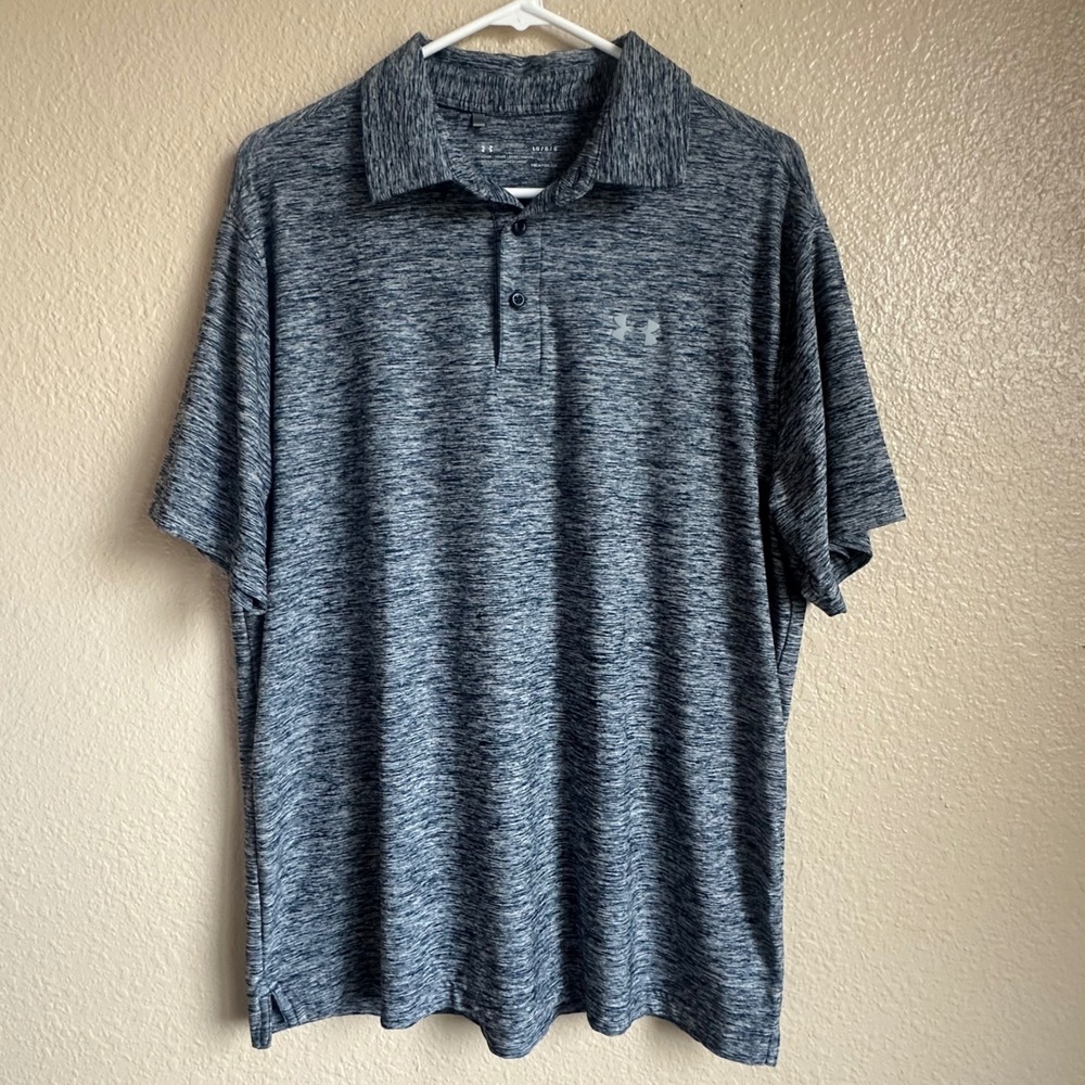 Under Armour Mens HeatGear Polo Shirt Blue Space Dye Heather 1291347 Large - Picture 2 of 8
